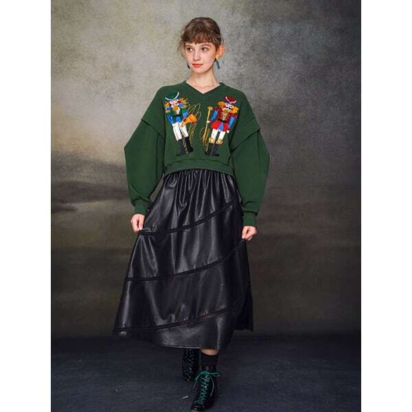 フェイクレザーエスカルゴスカート C0110