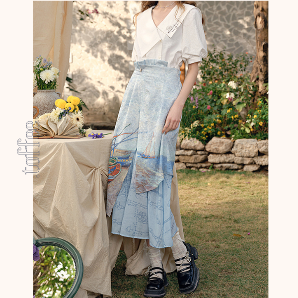 ヴィンテージプリントイレギュラーラップスカート《Z00842》