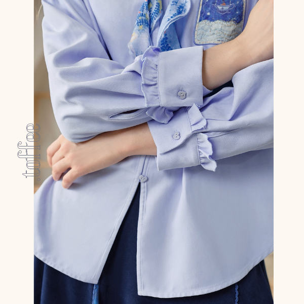 【2color】物語を結ぶリボンとアップリケのシャツ《Z01126》