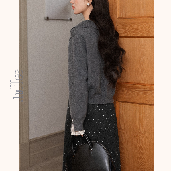 【3color】星降る午後のレース襟ニット《Z01142》