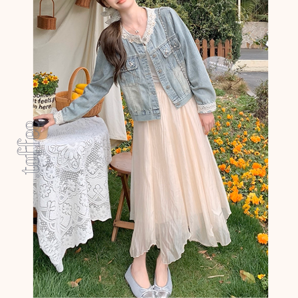 花咲く朝のレース付きデニムジャケット《Z01153》