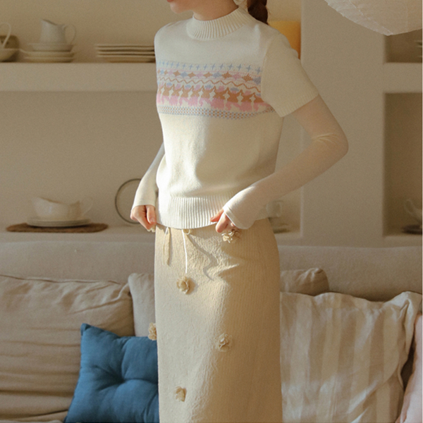 リボン&立体フラワーAラインスカート《Z00821》