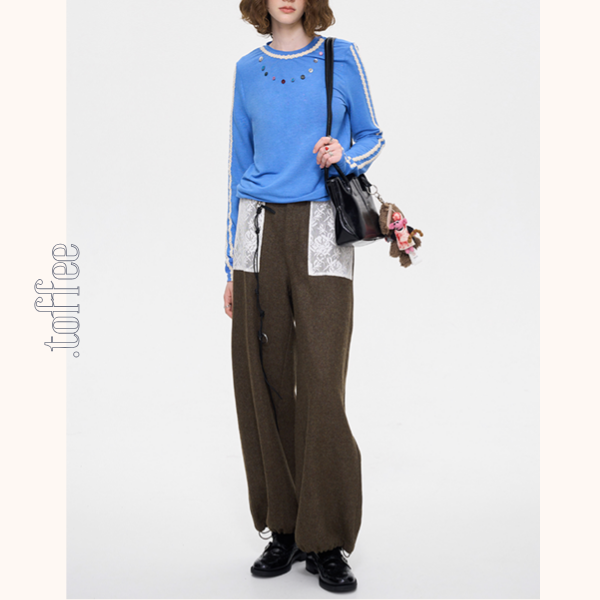 レースパッチワークウールパンツ 《Z00637》