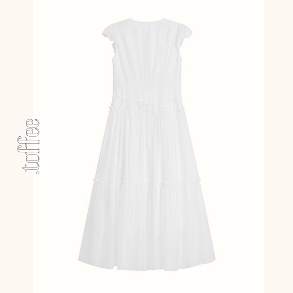 Vネックホワイトティアードワンピース《Z00884》