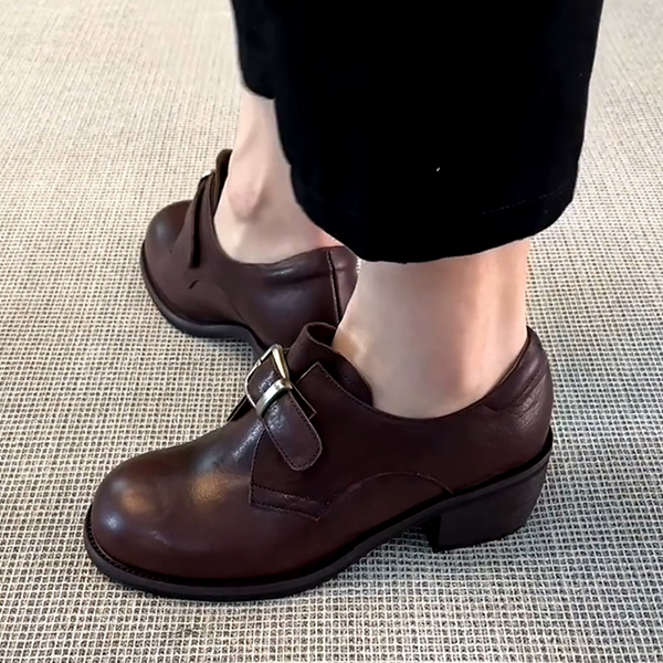 【3color】ラウンドトゥベルト付きヴィーガンレザーシューズ 《Z00516》