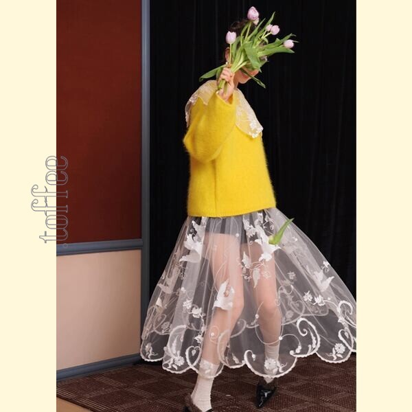 舞い踊る鳥達:幻想的レトロレース ロングスカート 《C0215》