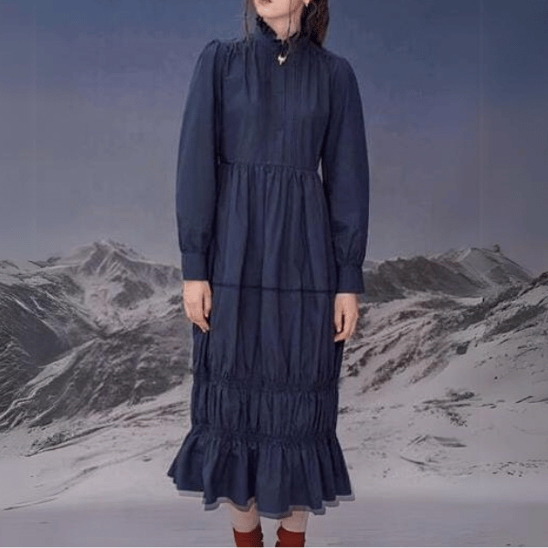 【3color】ゴールドフォックスボタンロングワンピース C0099