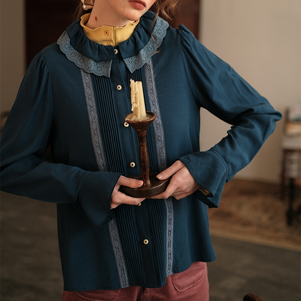 ダブルレースカラーガーリーブラウス Z00508