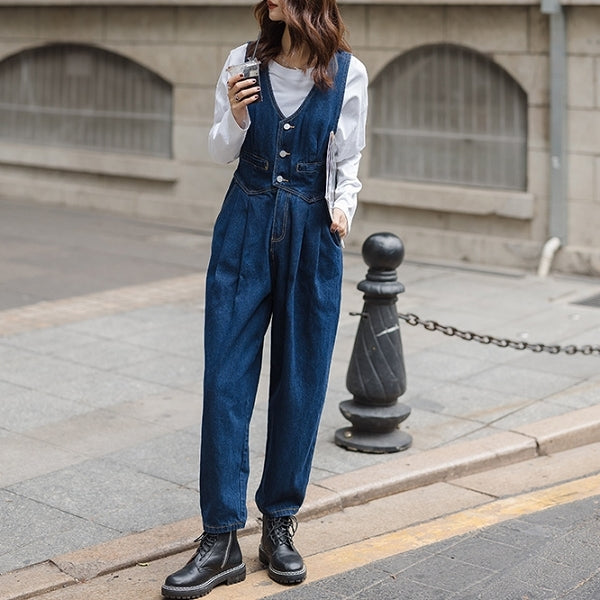 デニム×ノースリーブのオールインワン sp0225