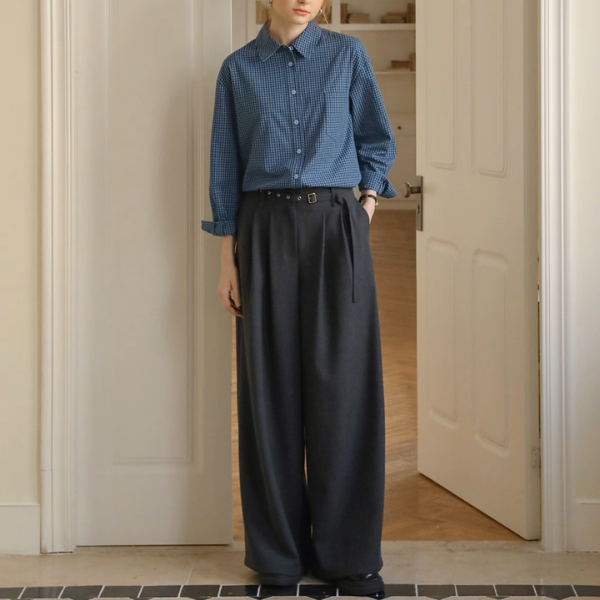 Vネックシングルブレストショートベスト&ハイウエストワイドスーツパンツセットアップ《Z00889》