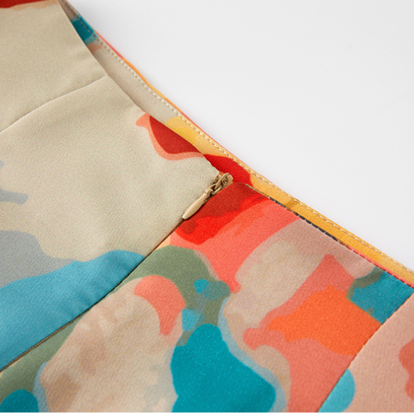 油絵プリントハイウエストスリムヒップスカート X-518