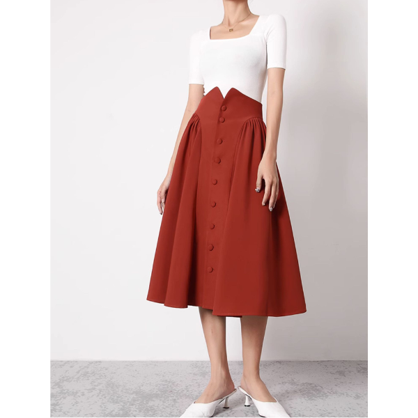 センターボタンルーズフレアスカート X-272