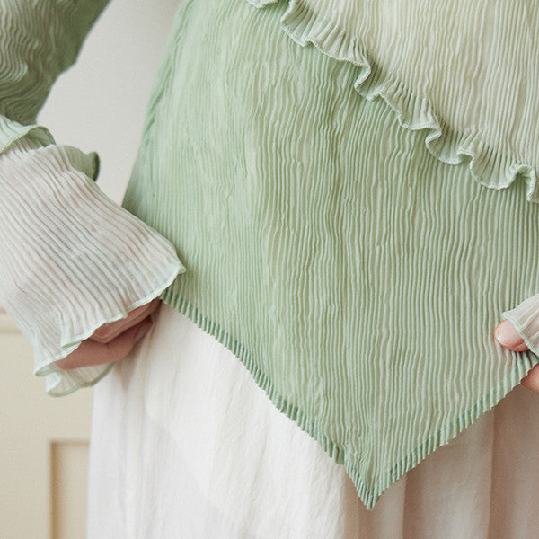 フリル付きミントグリーンシースルートップ Z00264