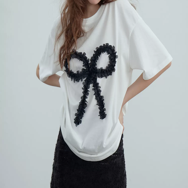 【2color】フロントリボンオーバーサイズTシャツ Z00362