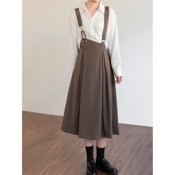 【3color】アシンメトリーサスペンダースカート X-313