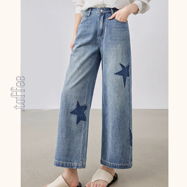 星型アップリケのハイウエストワイドジーンズ《Z00930》