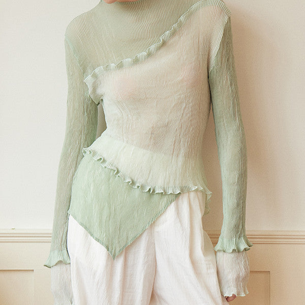 フリル付きミントグリーンシースルートップ Z00264