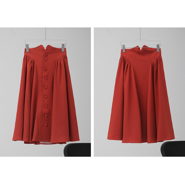 センターボタンルーズフレアスカート X-272