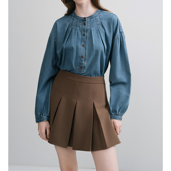 ラウンドネックデニムシャツ Z00097