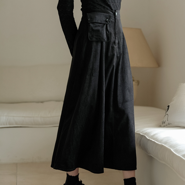 【2color】リムーバブルポケット付きコーデュロイAラインスカート  《Z00781》