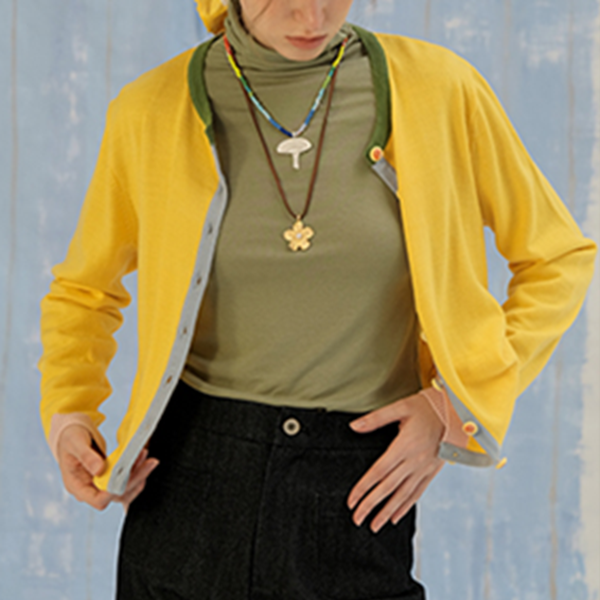 マッシュルームボタンイエローカーディガン Z00601