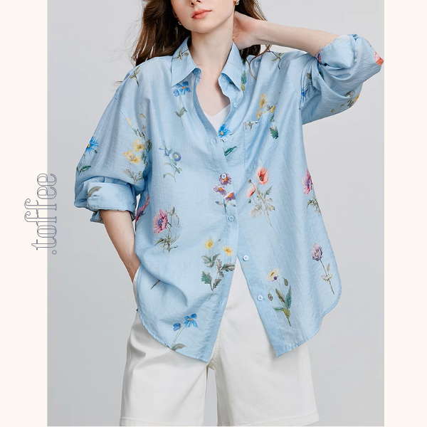 【2color】花柄プリントルーズシャツ《Z00932》