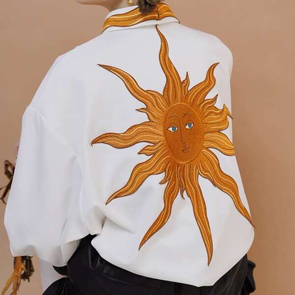 【2color】太陽刺繍シャツブラウス C0079