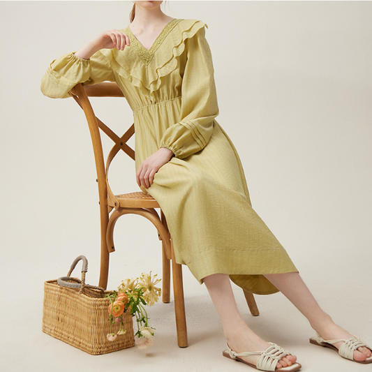 【2COLOR】フロントフリルVネックワンピース Z00093