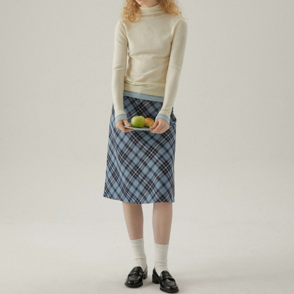 タータンチェックハイウエストミドル丈スカート X-440