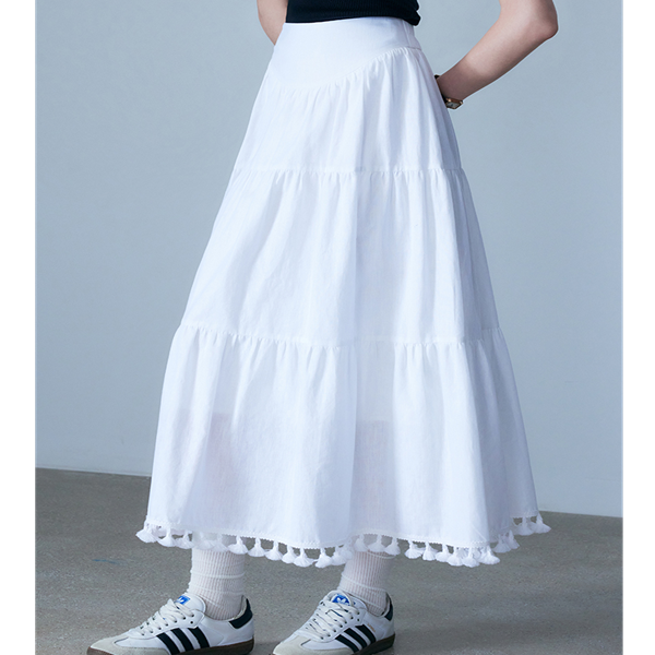 【2color】タッセル付きAラインロングスカート Z00331