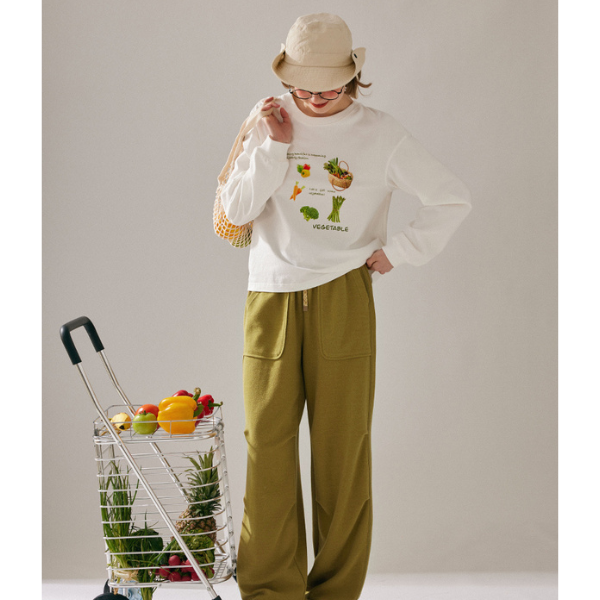 【2color】ベジタブルプリント入りロングTシャツ Z00128