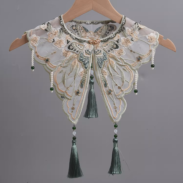 蝶モチーフ×花柄タッセルのレトロつけ襟《Z01221》