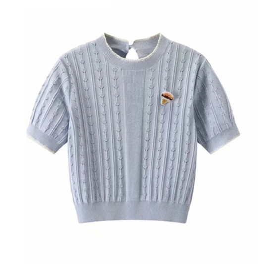 【2color】バックホローアウトアイスクリームステッチトップス AU-155