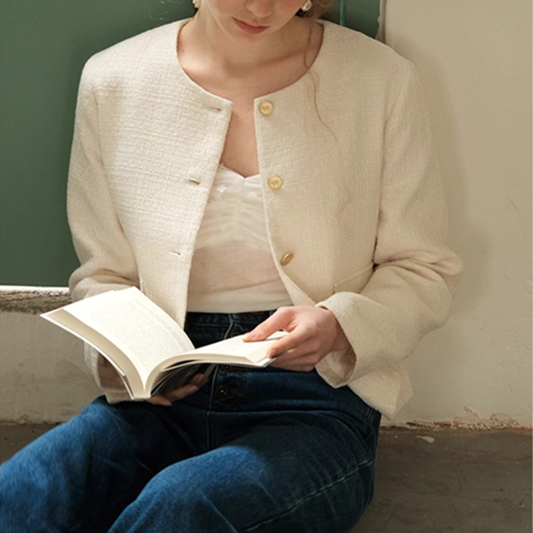 ラウンドネックツイードショートジャケット Z00622