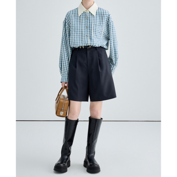 ギンガムチェックのクレリックシャツ X-288