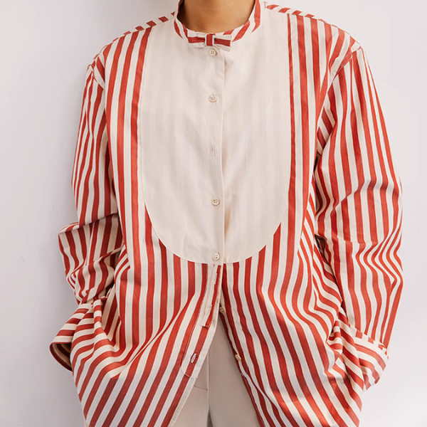 バンドカラーストライプロングシャツ《Z00897》