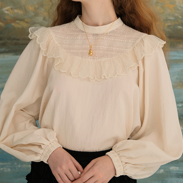 パールデコラティブバルーンスリーブブラウス Z00627