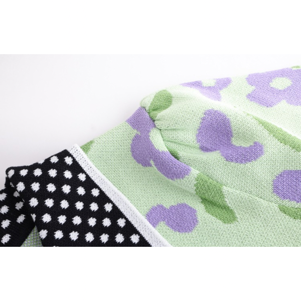 ドット柄×花柄半袖ポロシャツ Z00205