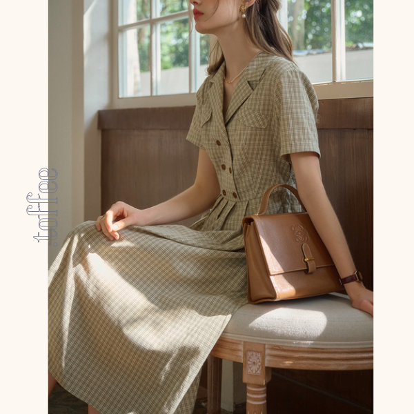 ダブルブレストチェック柄トレンチワンピース《Z00901》