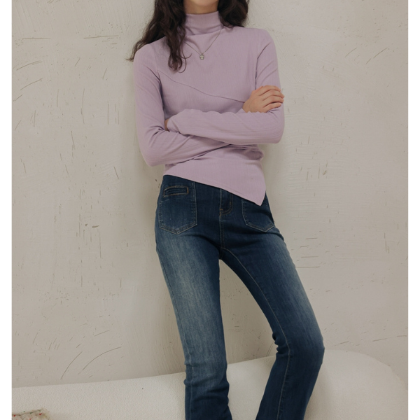 【2color】アシンメトリーカットデザイントップロングトップス X-423