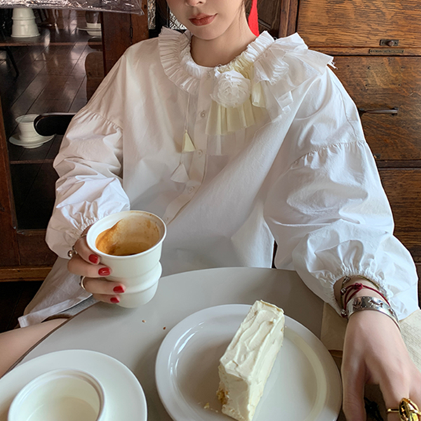 レース&フラワーホワイトブラウス Z00519