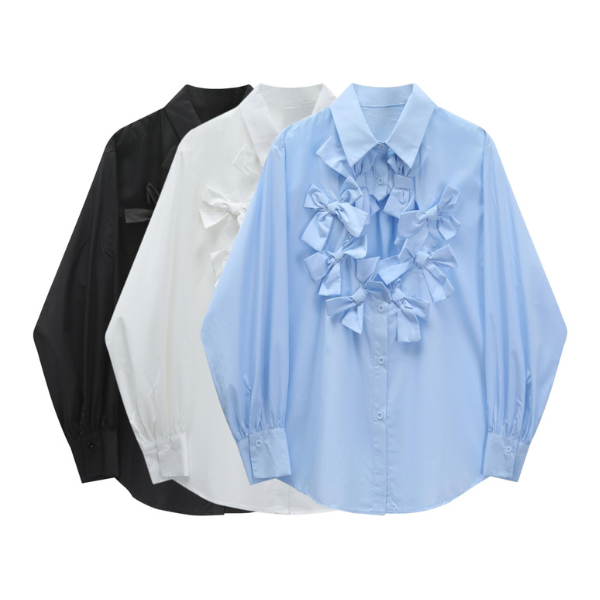 【3color】フロントリボンデザインルーズシャツ Z00049