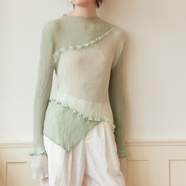 フリル付きミントグリーンシースルートップ Z00264