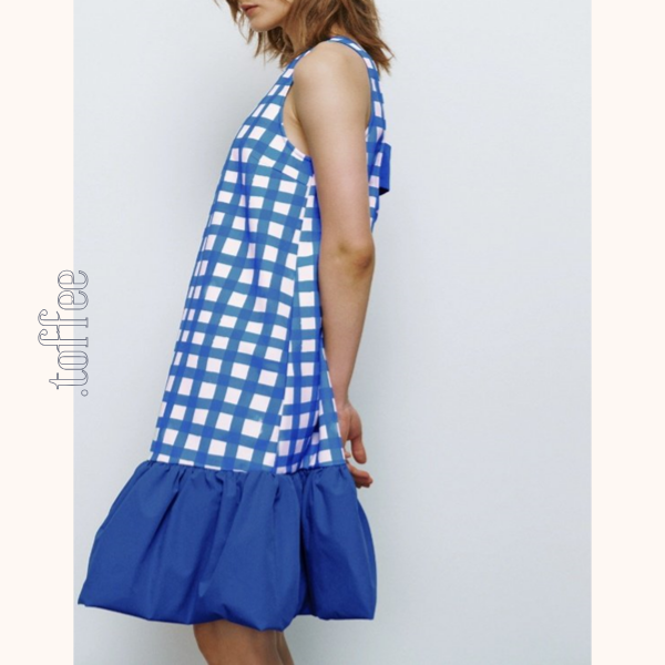 チェック切り替えバルーンワンピース Z00412