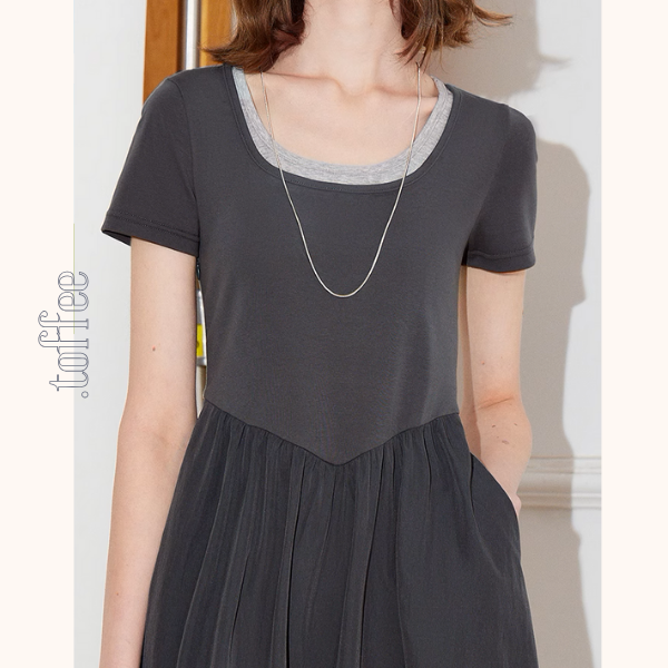 【2color】レイヤード風Uネックマキシワンピース《Z00923》