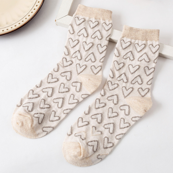 植物とハートモチーフのショートソックス5本セット Z00007