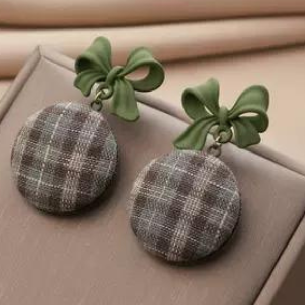 【4color】リボンデコレーションチェックピアス AU-279