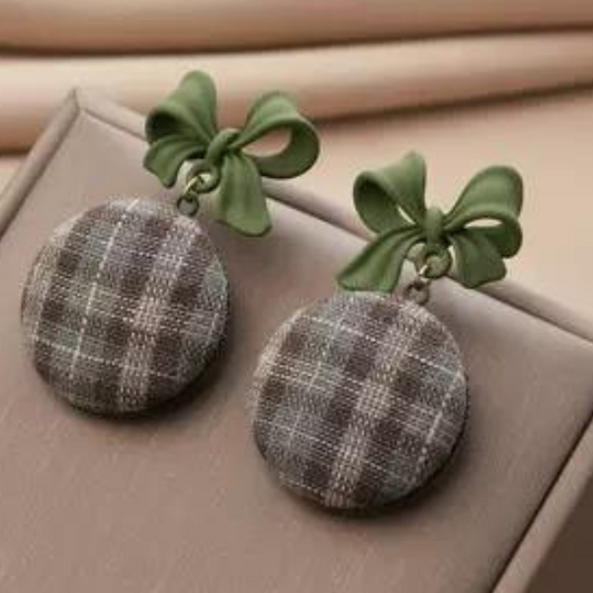 【4color】リボンデコレーションチェックピアス AU-279