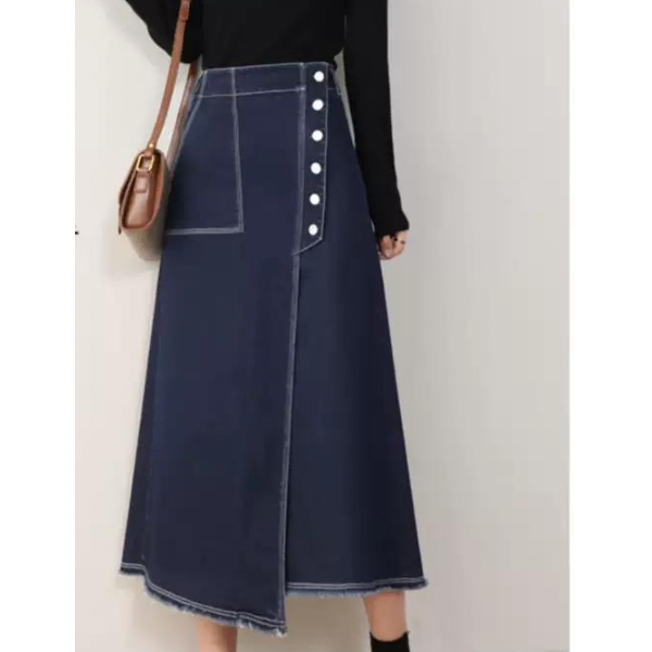【2color】ボタンデザインナロースカート w-121