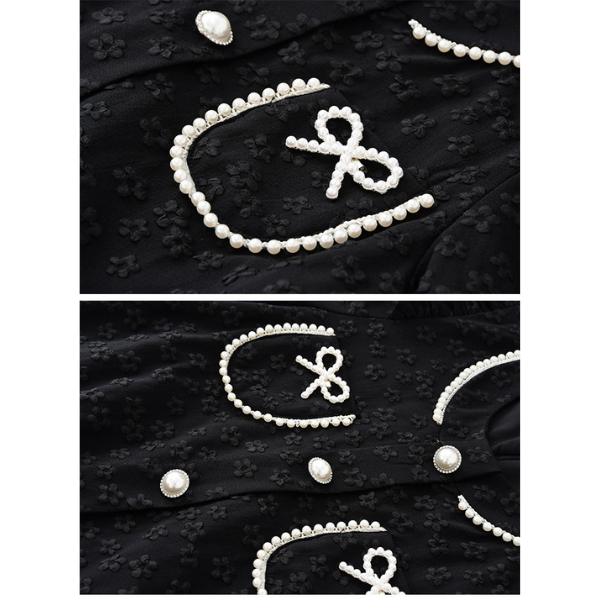 ふくれジャガードのブラックミニワンピース X-381